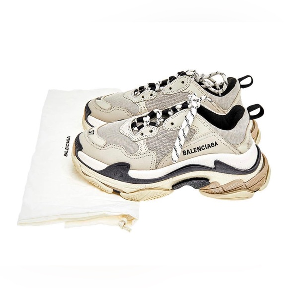 Balenciaga Triple S Low Top Sneakers Grey Mesh And Leather - Picture 1 of 5